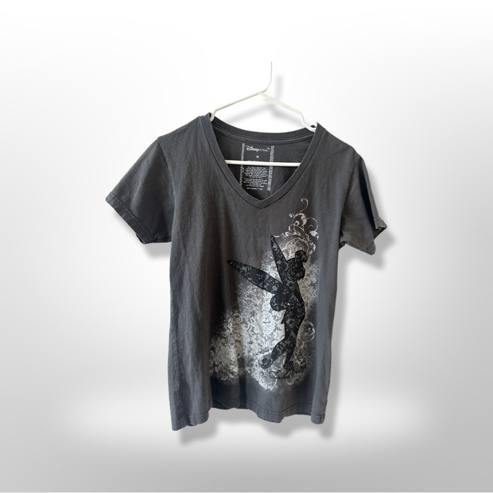 Official DISNEY Apparel- Tinkerbell Short Sleeve V-Neck Gray Shirt Size M